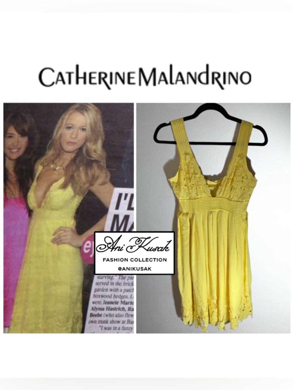 Catherine Malandrino Pleated Silk Knit “Canary” Dress ASO Serena Van Der Woodsen